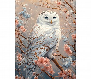 Snowy Owl Diamond Painting Kit, 5D Full Drill DIY Art, Elegant White Owl, Cherry Blossom Bird, Rhinestone Mosaic, Wildlife Decor - Etsy