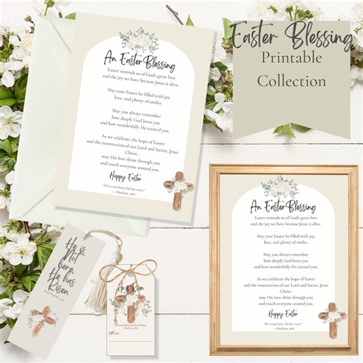 Christian Easter Blessing Printable Card Set, Faith Wall Art, Bookmark, Gift Tag Bundle - Etsy