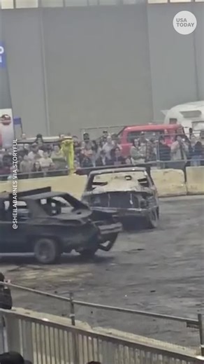 Video caught the dramatic moment a demolition derby car broke through a safety barrier and crashed into a crowd at an annual car show. | USA TODAY Video