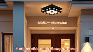 LED Motion Sensor Outdoor Ceiling Light, Modern Black Flush Mount Ceiling Light, 10.5" Square Dusk to Dawn Exterior Light, Waterproof Light Fixture Ceiling Mount for Porch, Garage, Entryway ,Farmhouse