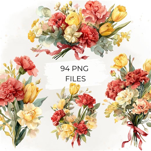 Carnation Clipart Watercolor Carnation Flowers PNG Floral Bouquet Clipart Wedding Flower Graphics Botanical Flower PNG - Etsy