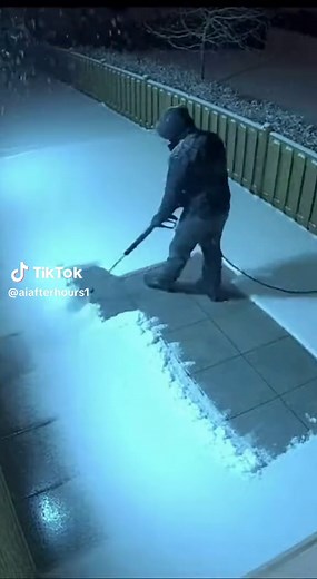 Pressure Washing Snow Off Stone Tiles - Satisfying Footage