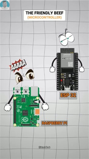 Hack Tech on Instagram: "Microcomputer (Pi) vs. Microcontroller (ESP32). It’s the battle of complexity vs. efficiency. 💥 #EmbeddedSystems #tech #codinglife #makersgonnamake"