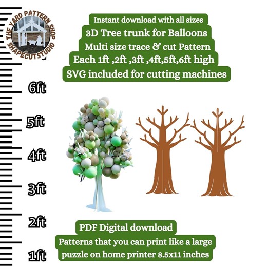 3ft 4ft 5ft 7ft 6ft Standing Balloon Tree Trunk Cutout PDF Template ,printable Trace and Cut, Baby Shower Template, Stencils. Decorations - Etsy