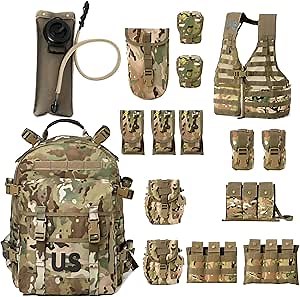 MT Military MOLLE 2 Army Vest, Rifleman FLC Set with Outer Pouches, Assault Backpack and Hydration Pack