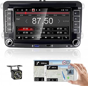 CAMECHO 2GB+32GB Android 13 Autoradio mit Navi für VW Golf 5 Golf 6 Skoda Polo Passat Tiguan Touran,7 Zoll HD Bildschirm mit GPS WiFi Bluetooth FM Dual USB Mirror Link AUX +Rückfahrkamera