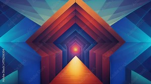 Angular patterns and bold colors converge at a central point resembling a gateway to enter and explore an unknown dimension. Stock Video