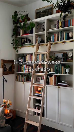 | THRIFTY THURSDAY |⤵️ 🤑I don’t mean “thrifty” like only thrifted. I mean, you’re the type of person that tries to find good deals on everything, yet you still want quality pieces that don’t look cheap. 📚That’s where using the IKEA Billy Bookcase as a base for a DIY Library comes in. Custom cabinetry was not an option, as a unit this size would be 5-10k. 🏡My home is about 1750sq.ft. and I couldn’t sacrifice a bedroom for a home library. With this being the only vaulted ceiling My husband & I 