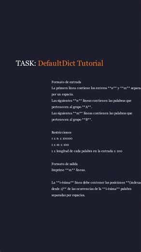Reto 78 HackerRank DefaultDict Tutorial manim #hackerrank #python #manim