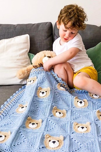 Crochet Pattern   Video Tutorial | PDF Teddy Bear Baby Blanket | Animal Granny Square - Etsy