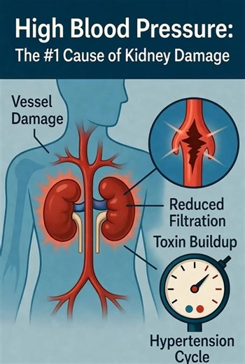 High Blood Pressure: The #1 Cause of Kidney Damage High blood pressure (hypertension) is one of the most dangerous — and silent — threats to your kidneys. Over time, the constant pressure inside your blood vessels forces your kidneys to work harder just to keep up. | Health Awareness