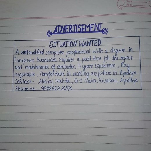 Advertisement writing Class 12/11 || English writing skills