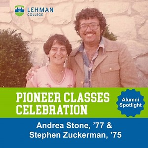 Meet Andrea Stone, ’77 and Stephen Zuckerman, ’75 🎓 Stephen Zuckerman and Andrea Stone met in the spring 1974 semester when Andrea joined @thelehmanmeridian as a cub reporter and Steve was the newspaper’s business manager and soon-to-be editor-in-chief. They soon started dating and recently marked 50 years as a couple. Steve was a dual economics and math major, graduating in 1975, and going on to earn a PhD in economics at Columbia University. Andrea majored in English and graduated in 1977, la