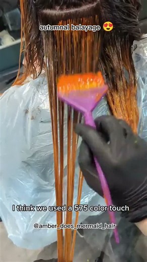 orange and yellow autumnal balayage 🥰 I started out by prepping the hair with k18 and then we