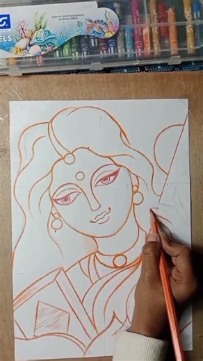 Saraswati Devi ka drawing outline tutorial video short video Drawing art ♥️😍