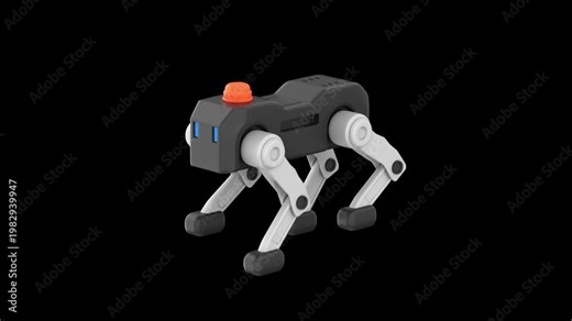 Stylized loopable animation of a robot dog walking in place in a seamless repeating motion, 3d render with alpha channel