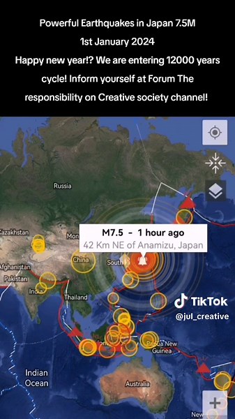 Powerful Earthquakes Japan 7.5M - January 1st 2024