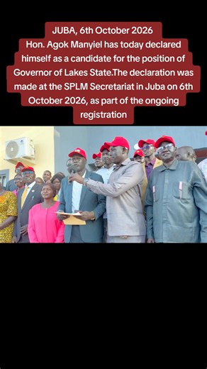 Agok Manyiel declares candidacy for Lakes State Governor (6 Oct 2026)