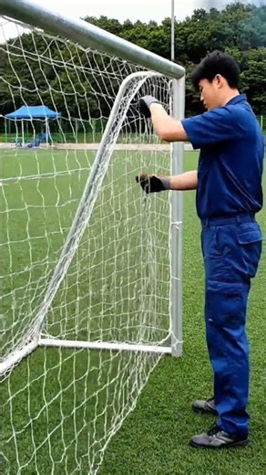 Soccer goal net installation scene
