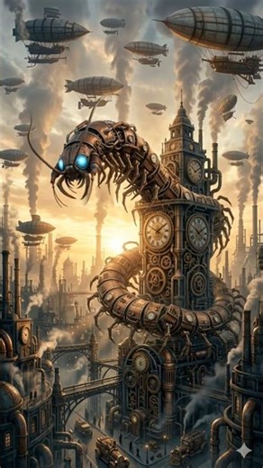 Steampunk Giant: Protocol Scolopendra 🕒🔥 #steampunk #asmr #satisfying #aiart #animation
