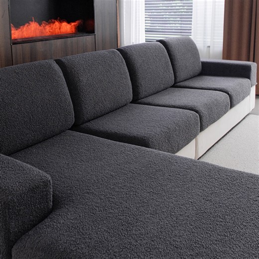 Couch Covers for L-Shape Sectional Sofa, Stretch Soft Sofa Slipcovers, Washable Wear-Resistant Furniture Protector with Elastic Bottom (1 Piece Back Couch Cover, Dark Gray)