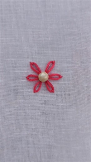 Simple Red Flower Hand Embroidery with Pearl Center #embroidery #shorts #handmade
