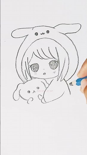 Cute Chibi Girl Drawing in Bunny Hoodie 🐰 | Easy & Adorable Art #shorts #howtodraw #art