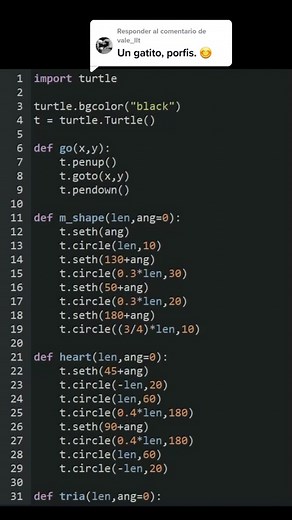 Respuesta a @vale_llt Dibujo de gatito hecho con Turtle Python #turtlepython #python #parati #fyp #programming #programacion #computer #LoDescubriEnTikTok #computerscience