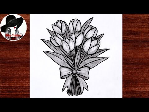 How To Draw A Tulip Bouquet | Easy Tulips Drawing Step By Step