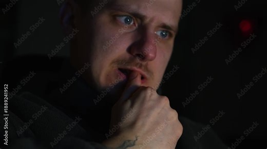 Nail biting. A nervous person bites their nails with their teeth. An unhygienic habit. Dirty fingernails. Germs and viruses