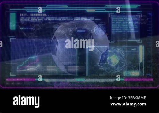 Animation of interface with data processing over low section of soccer player kicking the ball. Sports technology concept Stock Video Footage - Alamy