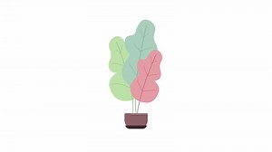 Animated house plant object. High exotic bush in flowerpot. Full sized flat item on white background with alpha channel transparency. Colorful cartoon style HD video footage for animation