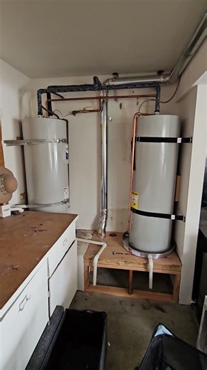 Two tank water heater installation, dryer vent installation