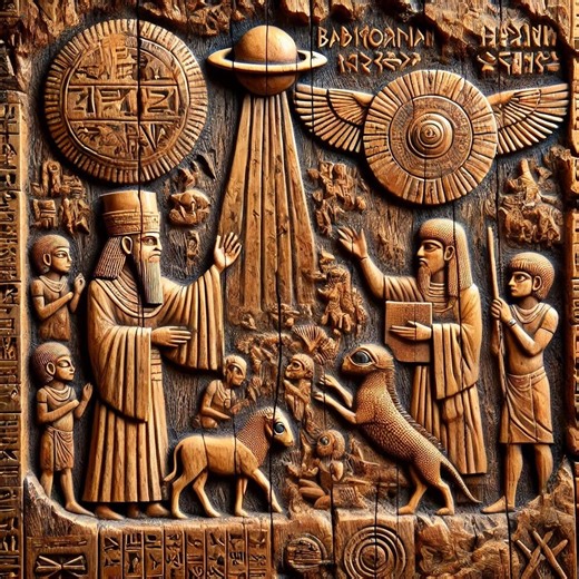 Babylonian Alien Encounter Carved Wood Style Digital Art Panel - Etsy