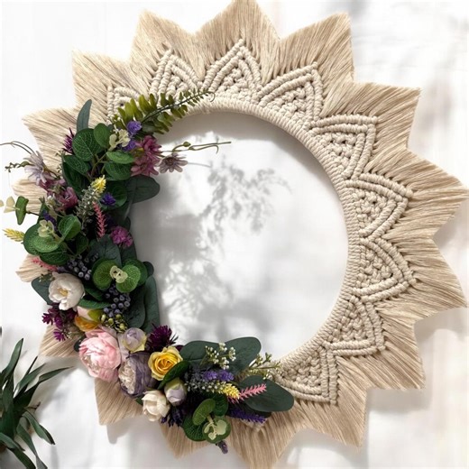 Spring Macrame Wreath With Flowers, Boho Home Decor, Easter Wreath - Etsy