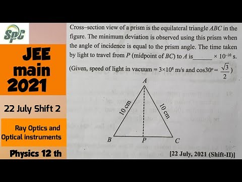 Cross section view of a prism is the equilateral triangle ABC in the figure. The minimum deviation