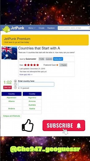 Countries start with A #jetpunk #geography #geographyquiz