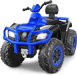 ELEMARA 2 Seater Ride on ATV for Big Kids, 12V 4 Wheeler for Kids Quad with 10AH Battery, 4mph Max Speed,Bluetooth, LED Lights, Radio, Toddler Ride on 4 Wheeler Electric Car for Boy&Girls, Blue