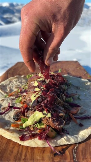 Cooking Beef Wrap in Snow 🥩🥙 | Leon Cooking Bar