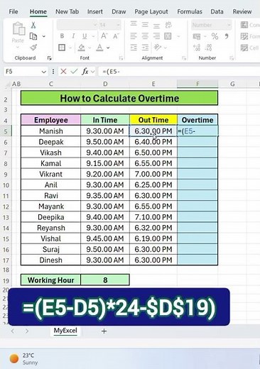 🔥 Calculate Overtime in Excel (Easy Formula!) | ⚡ Excel Trick: Overtime Calculation in 30 Seconds