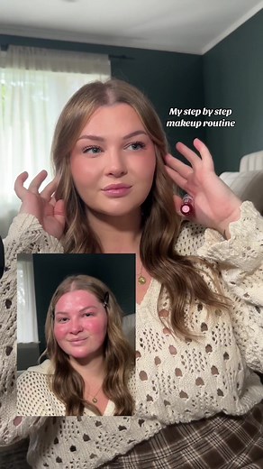 Step by step makeup routine as someone that has dry, textured skin & rosacea ❤️ #makeuproutine #makeuptutorial #redness #redskin #rosacea #makeup