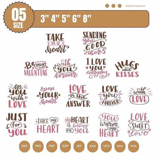 Valentine Embroidery Bundle Designs | Love Quotes Machine Embroidery Pattern | Romantic Heart Embroidery | Instant Download - Etsy