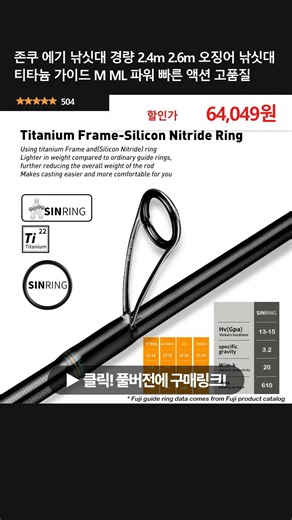 존쿠 에기 낚싯대 경량 2.4m 2.6m 오징어 낚싯대 티타늄 가이드 M ML 파워 빠른 액션 고품질