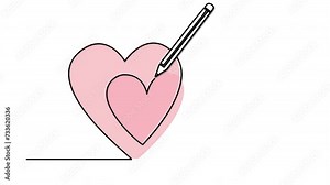 Heart symbol, pencil drawing two hearts. Line art. Pink heart.