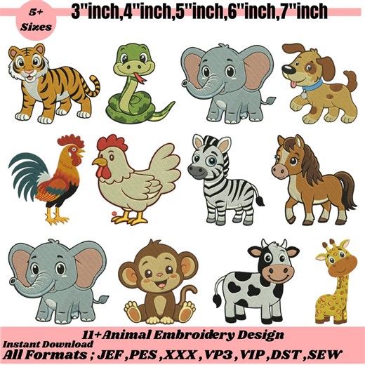 Cute Animals Machine Embroidery Design Safari Animals Embroidery Zoo Animal Embroidery Cute Baby Jungle Animals Embroidery Pattren Pes5+size - Etsy