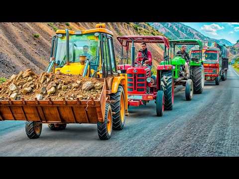JCB 3DX Backhoe Loading Mud in Tractors | John Deere Stuck | Sonalika Di-740 | Massey Ferguson 241DI