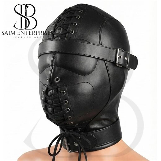 New Handmade Full Black Leather Sensory Deprivation Hood With Laces Mask - Etsy UK