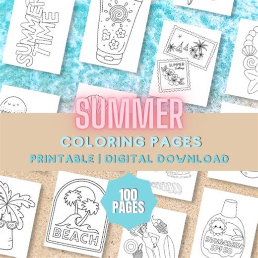 100 Summer Coloring Pages, Printable Activity Book (digital Download) - Etsy