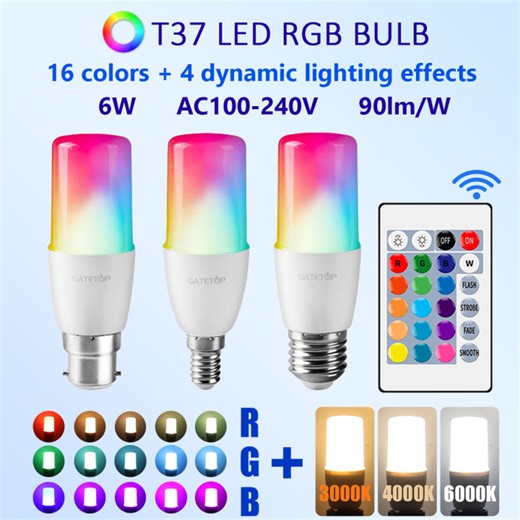 2PCS E14/E27/B22 T37 RGB Bulb LED Multicolor Light Dimmable 16 Colors Remote Control Smart Lighting - Brighten Your Every Moment | Lazada