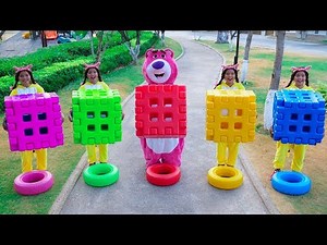 Five Little Babies Jumping on the Bed | Kids Song with Toy Blocks